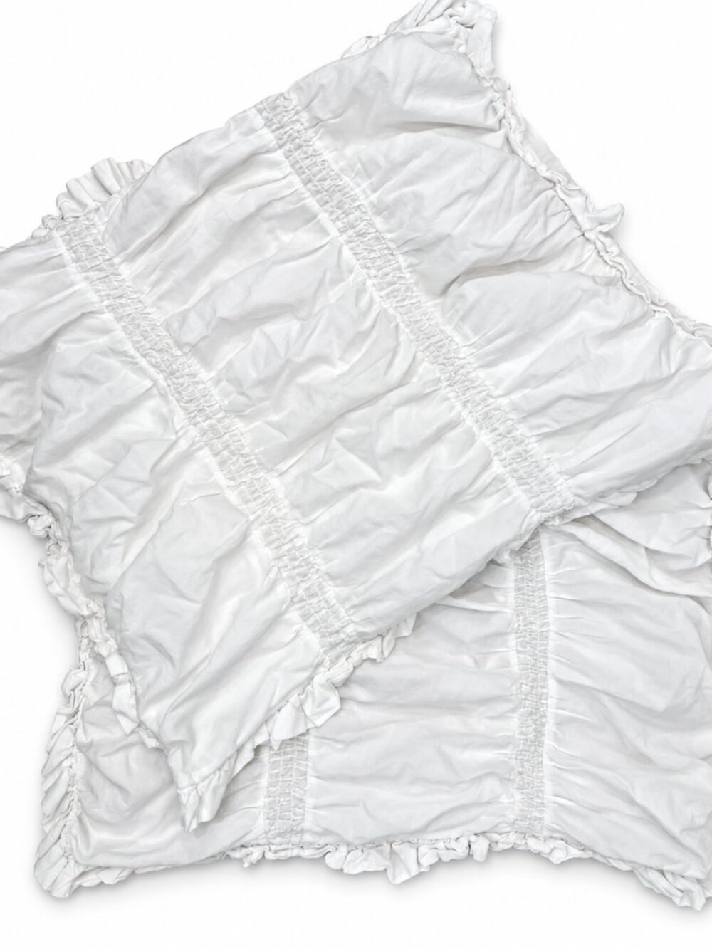 Simply Shabby Chic White Ruched Ruffle Pillow Shams Set of 2 Standard Queen